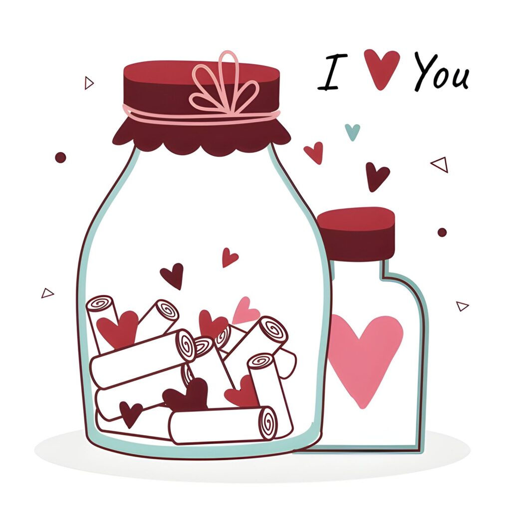 A jar filled with handwritten love letters for long-distance partners