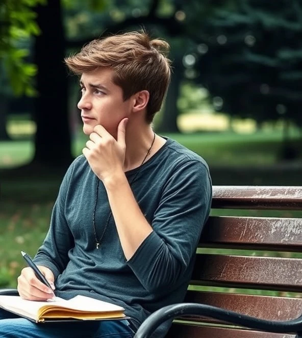 A person deep in thought on a park bench, reflecting on love and relationships, illustrating the introspective nature of understanding feelings.